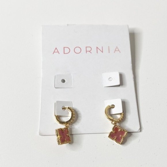 NWT ADORNIA 14K Plated Gold Floral Dangle Hoops Pink Mother of Pearl - Picture 3 of 5